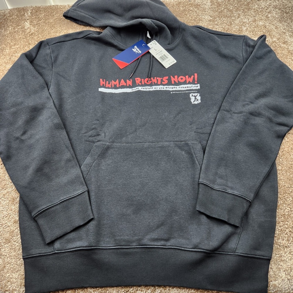 Reebok Human Rights‎ Now 1988 Concert Men L Hoodie Sweatshirt Black NOS NEW